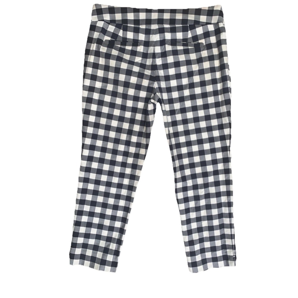 Ann Taylor Devin Fit Cropped Pants Womens 4 Petite Black White Checkered Stretch